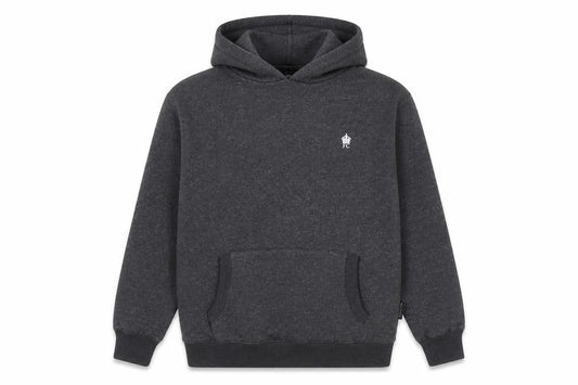 Front view of French Connection boys’ charcoal pullover hoodie, size 13-14, years cotton blend