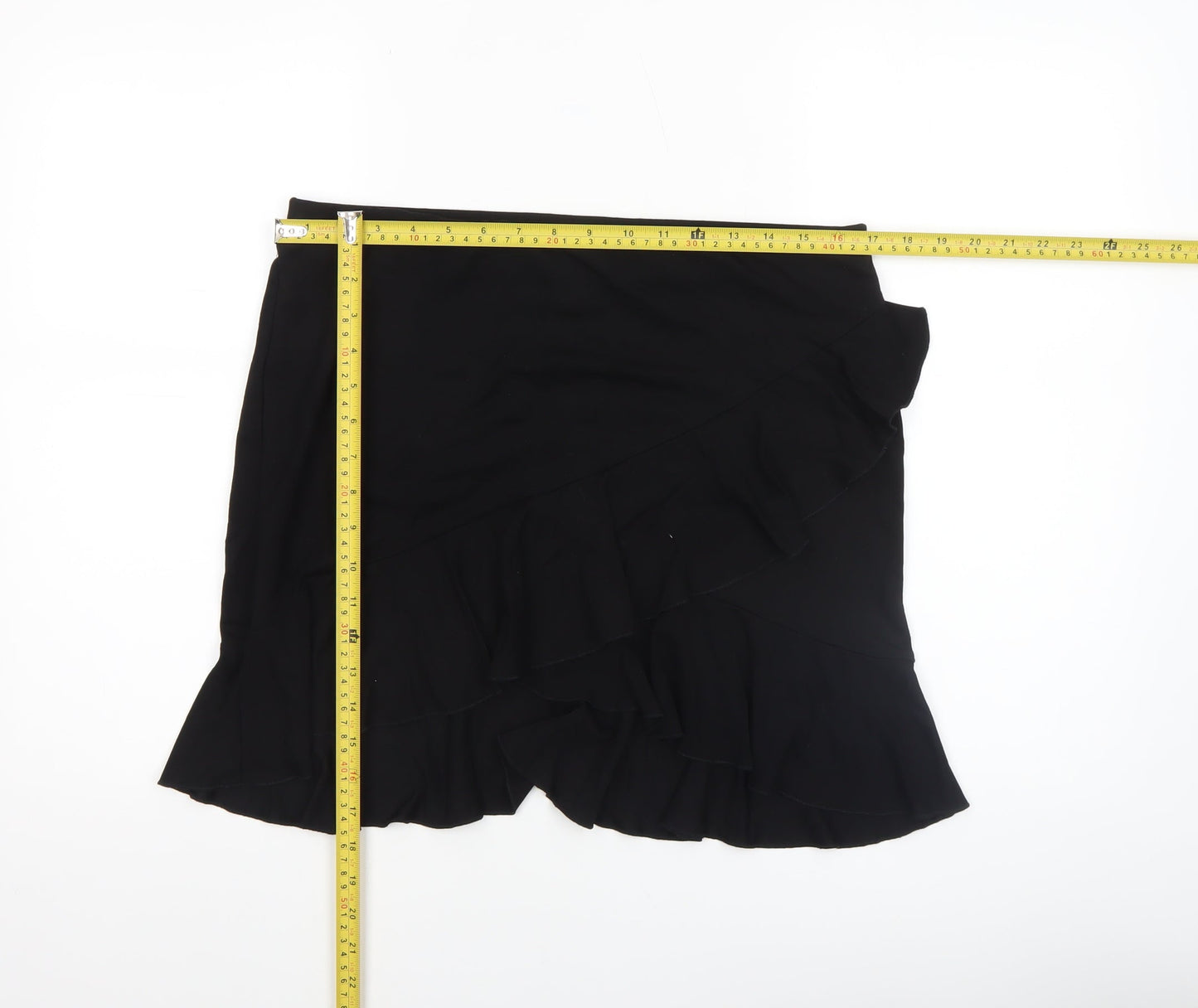 H&M Women Black Wrap Ruffle Short Skirt Size L Viscose