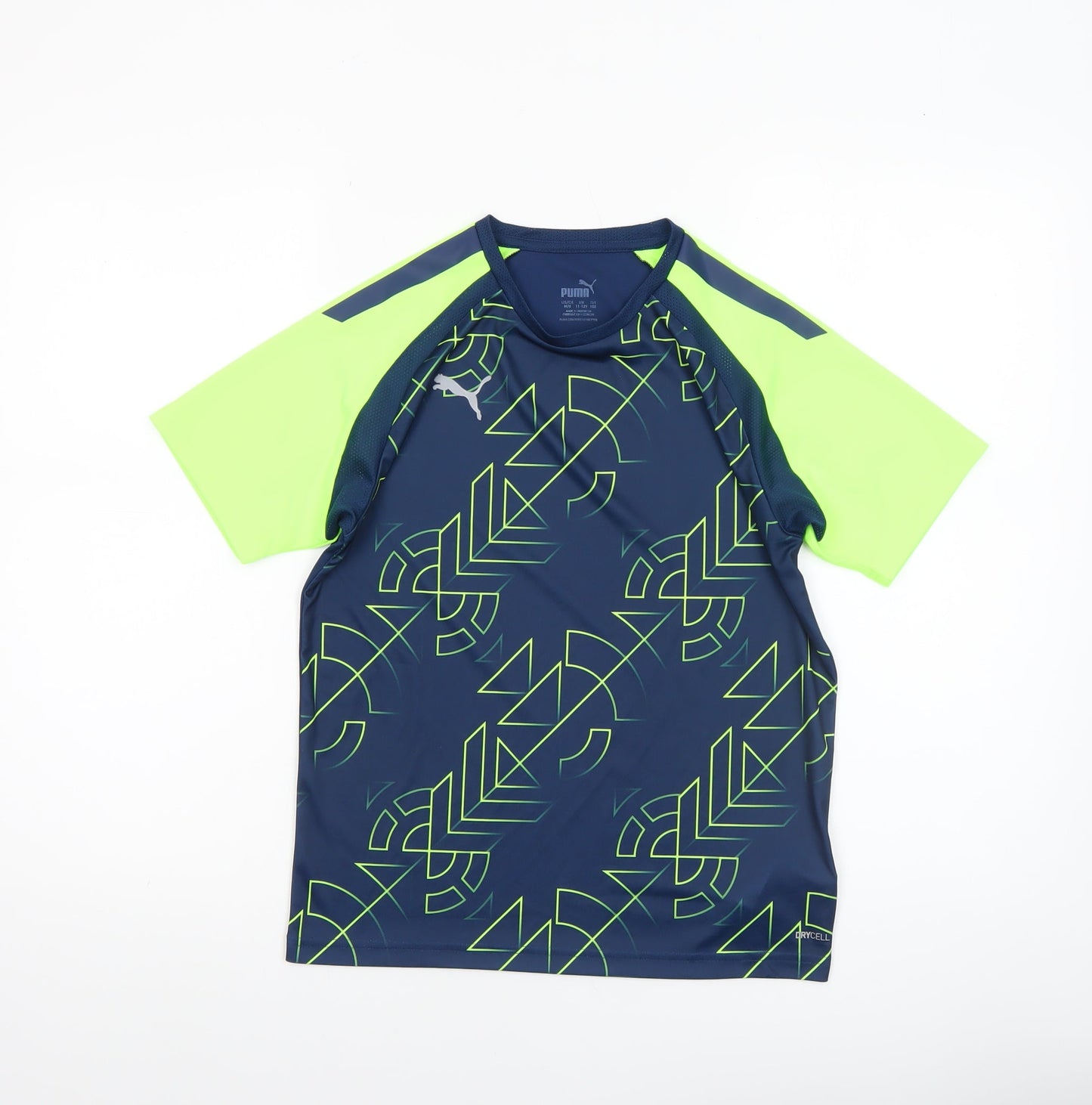 Puma Boys Blue Geometric Sports T-Shirt 11-12 Years Lightweight Quick Dry