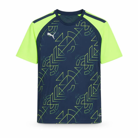 Front view of Puma boys’ blue geometric sports t-shirt 11-12 years lightweight quick dry