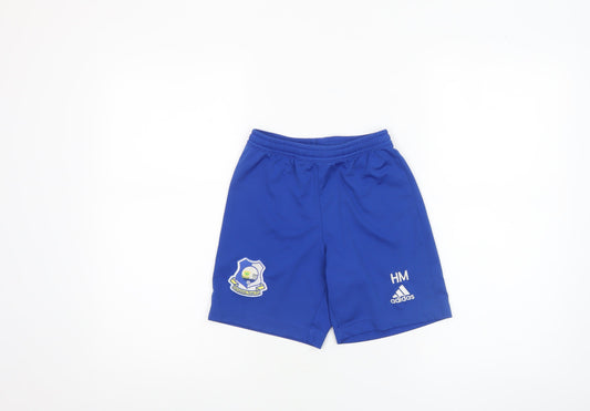 adidas Boys Blue Football Athletic Shorts Size 10 Years Elastic Waist
