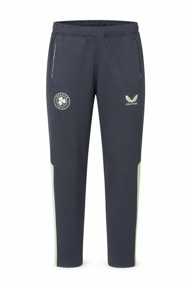 Front view of Castore boys’ black track pants 11 years tapered fit football trousers