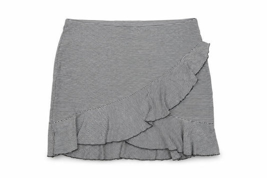 H&M Women’s Black Stripe Wrap Ruffle Knee Length Skirt Size L