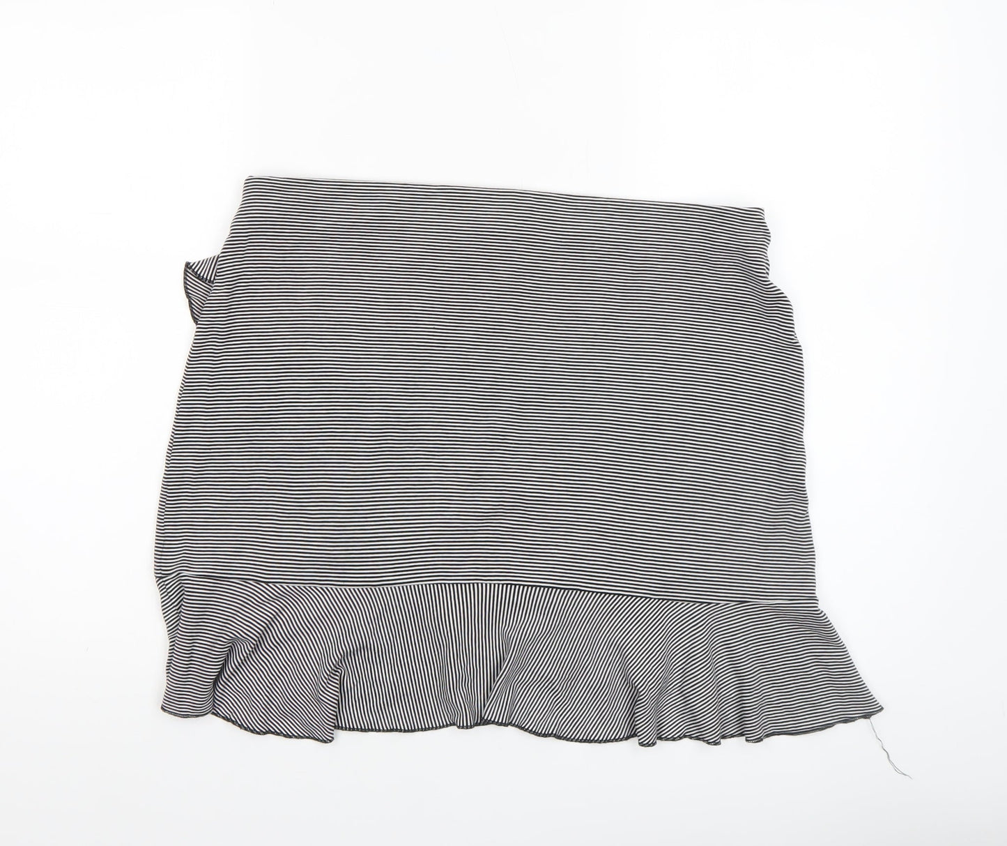 H&M Women’s Black Stripe Wrap Ruffle Knee Length Skirt Size L