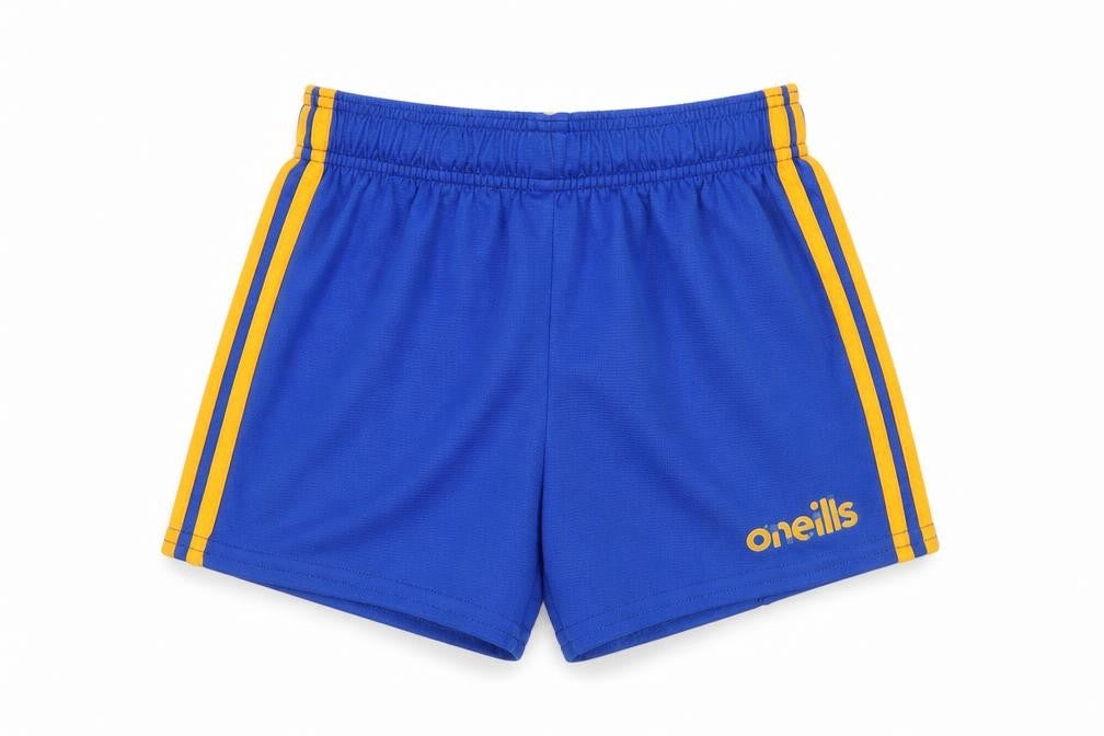 Front view of O'Neill boys’ blue athletic shorts 24in elastic waist polyester