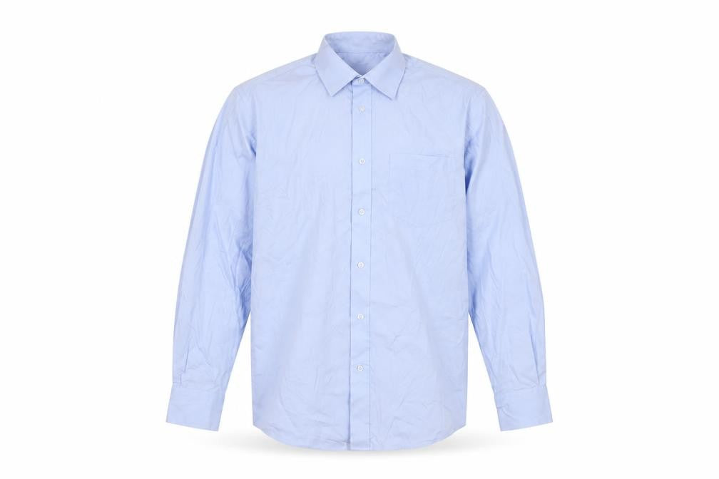 Front view of Dunnes Men’s Blue Regular Fit Long Sleeve Formal Dress Shirt 15” Collar