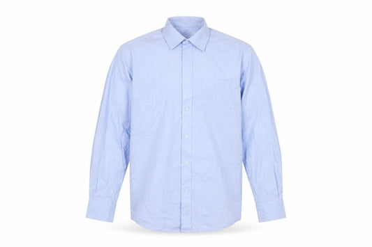 Front view of Dunnes Men’s Blue Regular Fit Long Sleeve Formal Dress Shirt 15” Collar