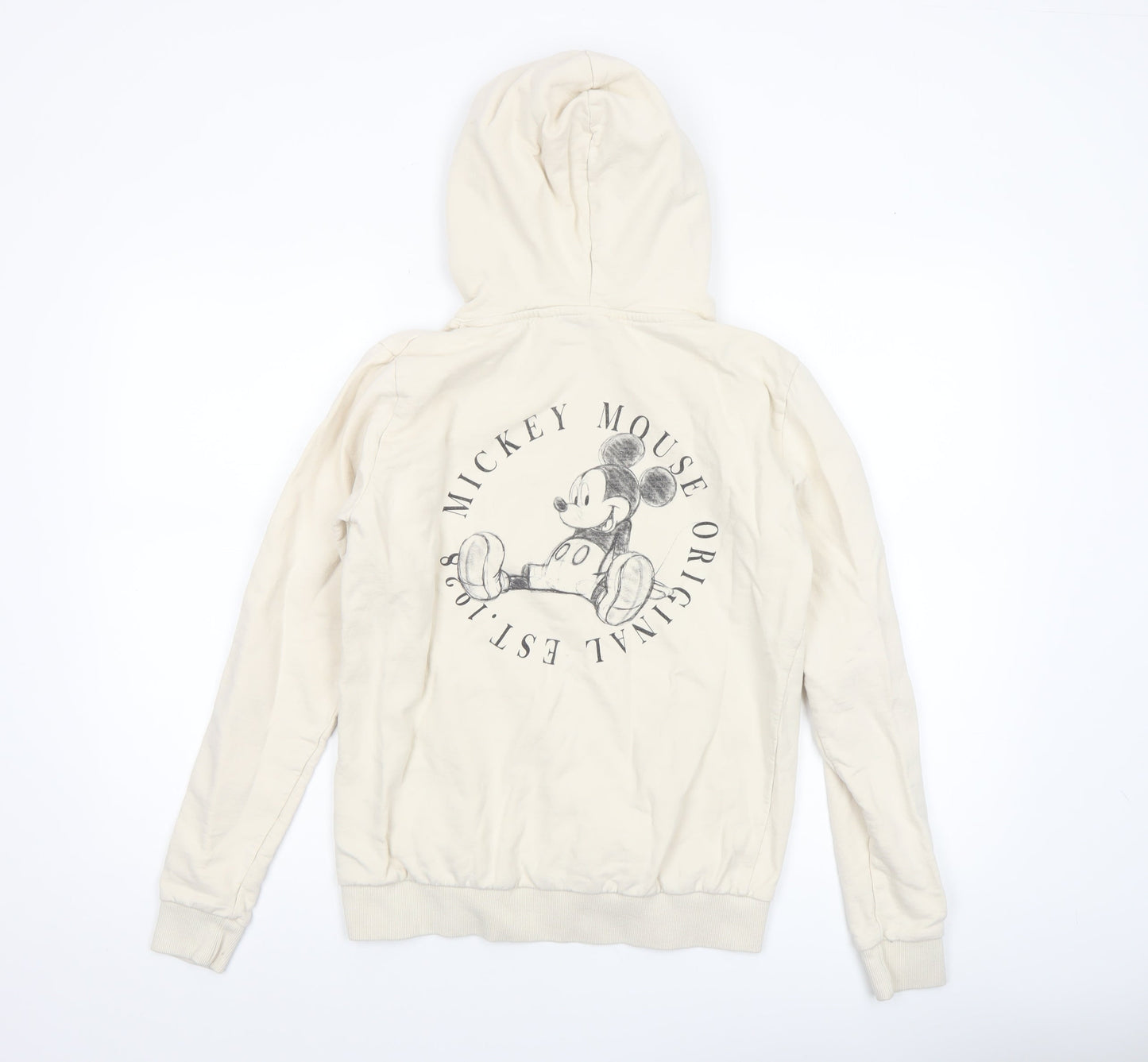 Disney Womens Beige Mickey Mouse Pullover Hoodie Size S