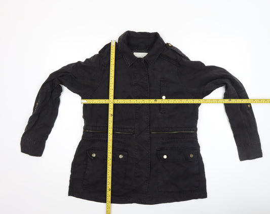 River Island Women's Black Military Jacket Size 8 Lyocell Mid-Length