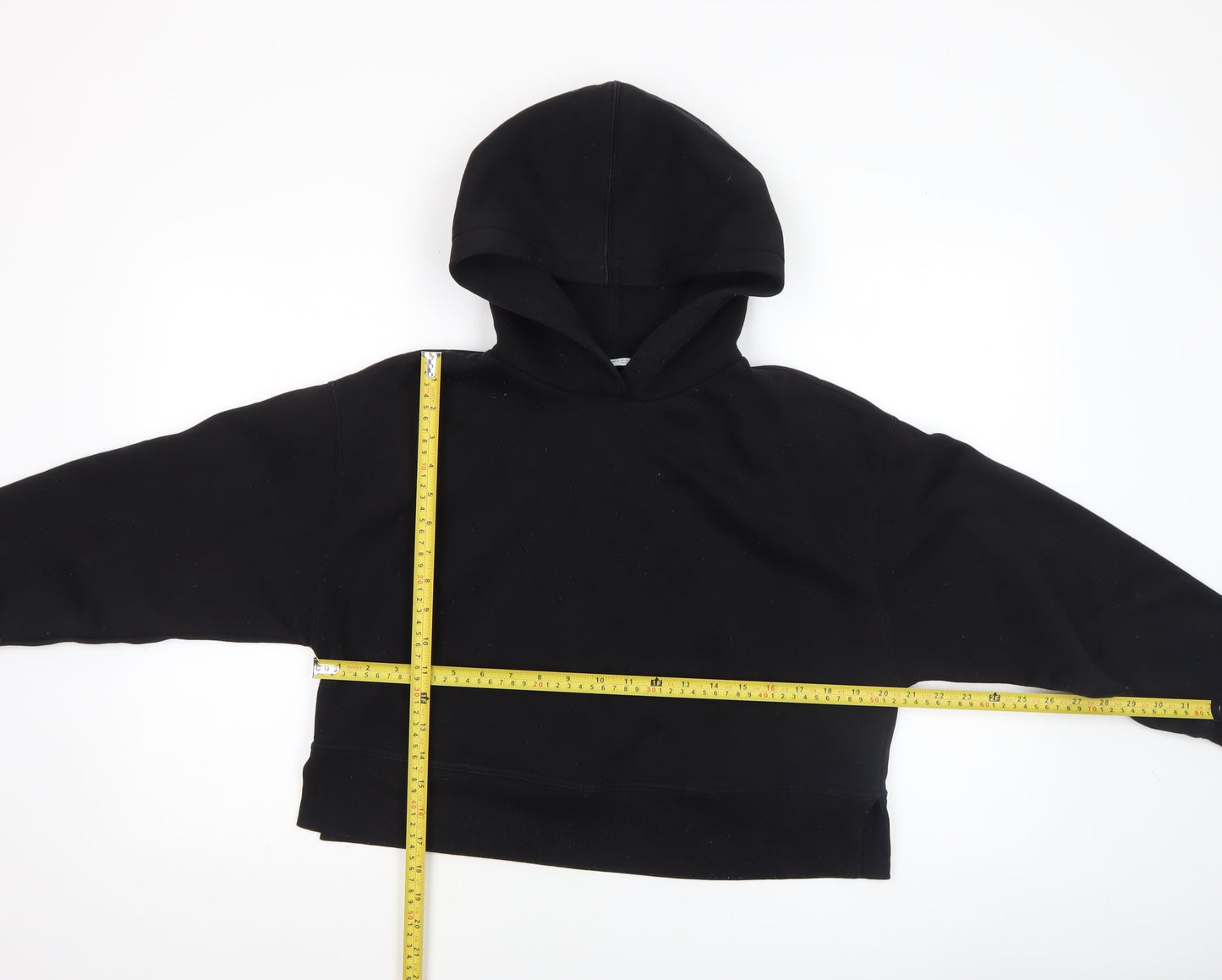 Zara Women Black Cotton Blend Pullover Hoodie Size S