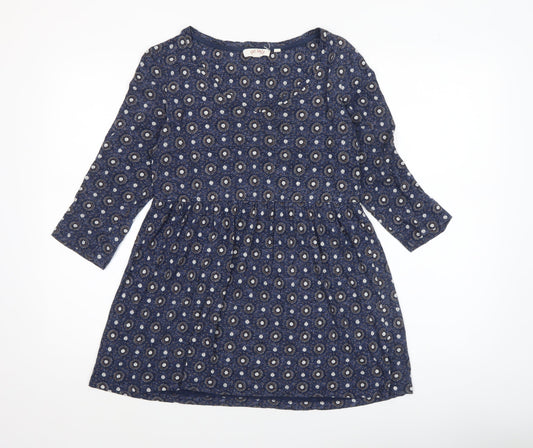 Fat Face Women's Blue Floral 3/4 Sleeve Tunic Blouse Size 10