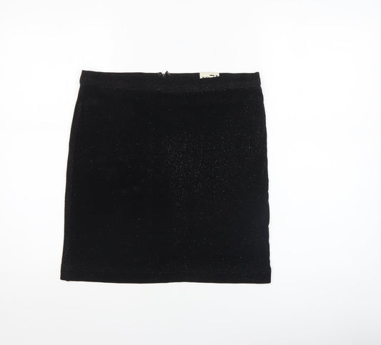 Reiss Women’s Black Sparkle Velvet Pencil Skirt Size M