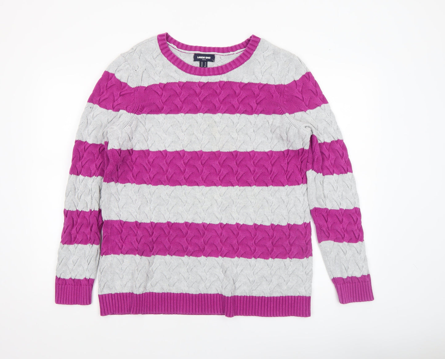 Lands' End Women's Multicoloured XL Cable-Knit Cotton Jumper