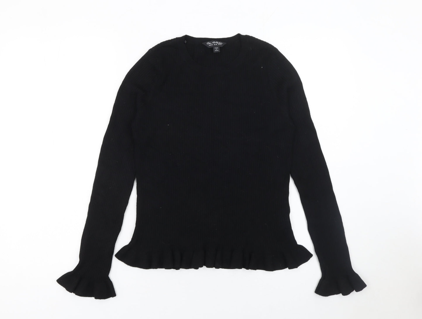 Miss Selfridge Women's Black Ruffle Trim Crew Neck Jumper Size 14