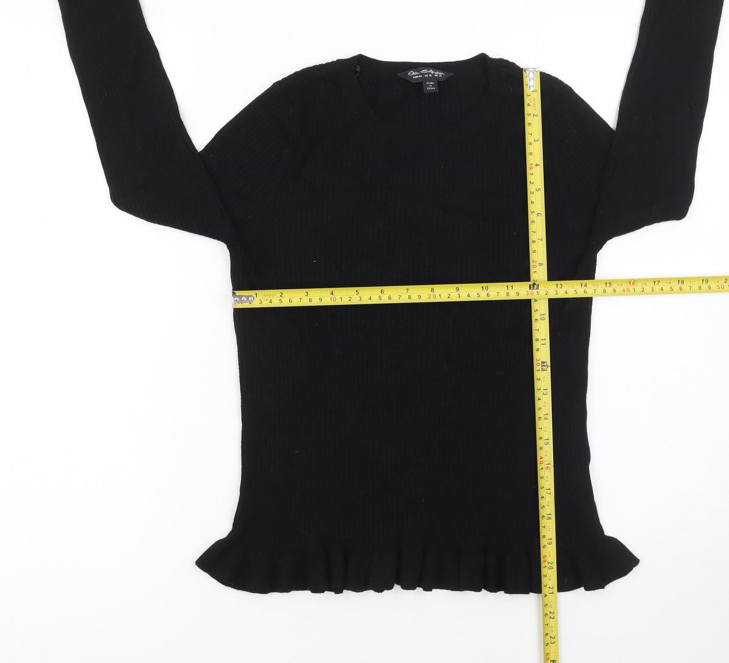 Miss Selfridge Women's Black Ruffle Trim Crew Neck Jumper Size 14