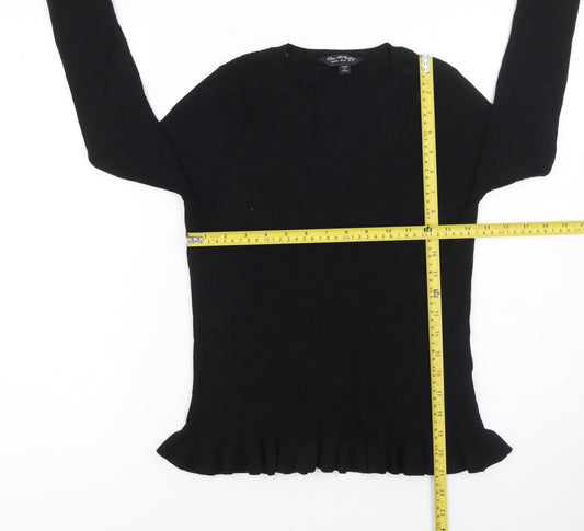 Miss Selfridge Women's Black Ruffle Trim Crew Neck Jumper Size 14