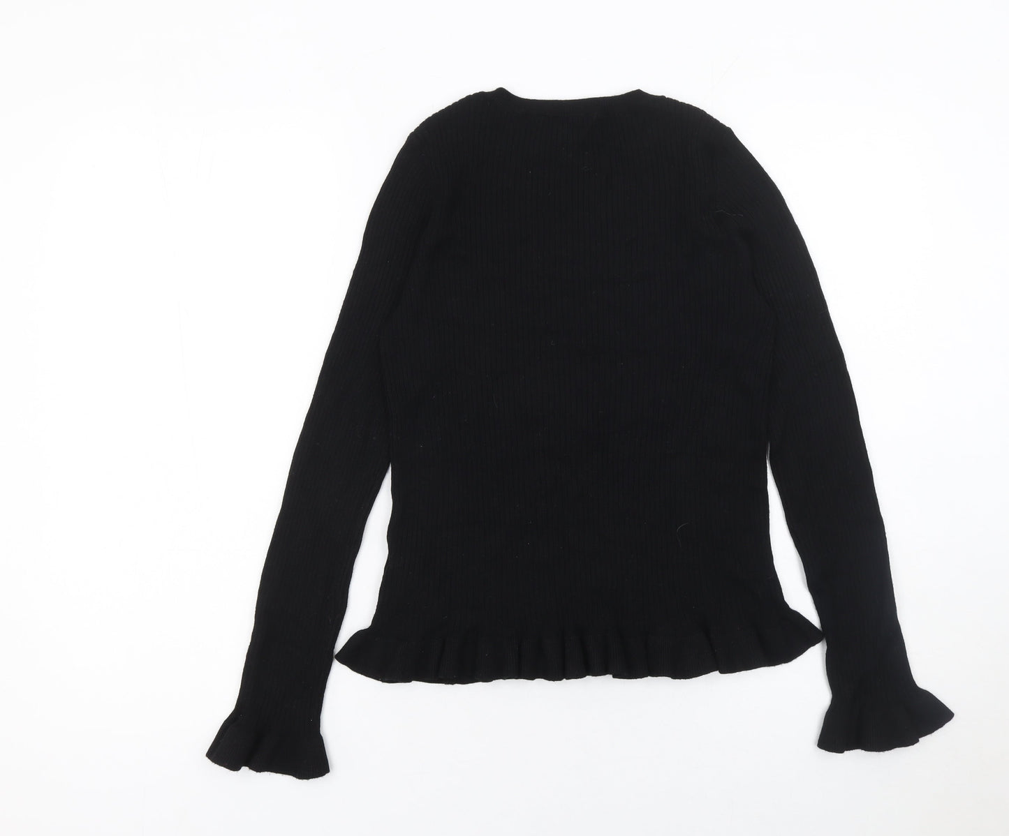 Miss Selfridge Women's Black Ruffle Trim Crew Neck Jumper Size 14
