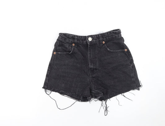 Zara Women Black Denim High Rise Cut-Off Shorts Size 8