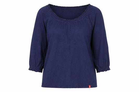 Front view of ESPRIT Women Blue 3/4 Sleeve Cotton Modal Blouse, size S