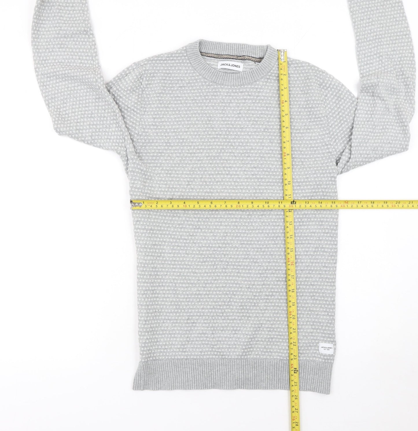 Jack & Jones Men's Grey Cotton Knit Jumper Size S Crew Neck