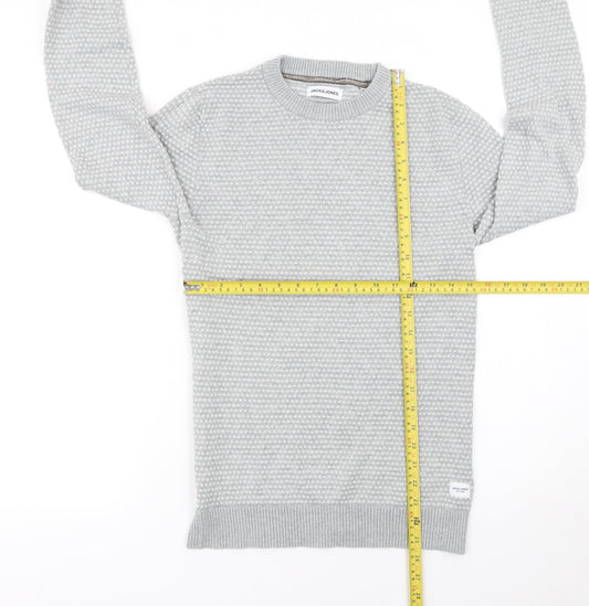 Jack & Jones Men's Grey Cotton Knit Jumper Size S Crew Neck