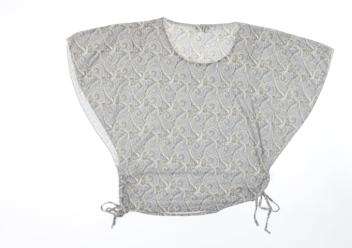 Stella Morgan Womens Grey Paisley Tunic Blouse Size 12 Short Sleeve