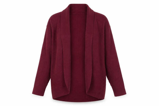 Marks and Spencer Women Red Size 12 Long Sleeve Ribbed Knit Open Cardigan