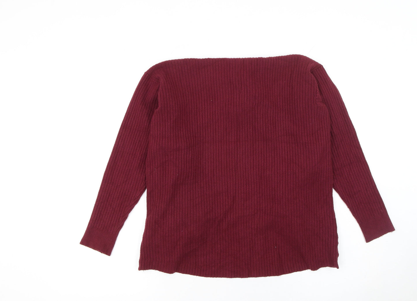 Marks and Spencer Women Red Size 12 Long Sleeve Ribbed Knit Open Cardigan