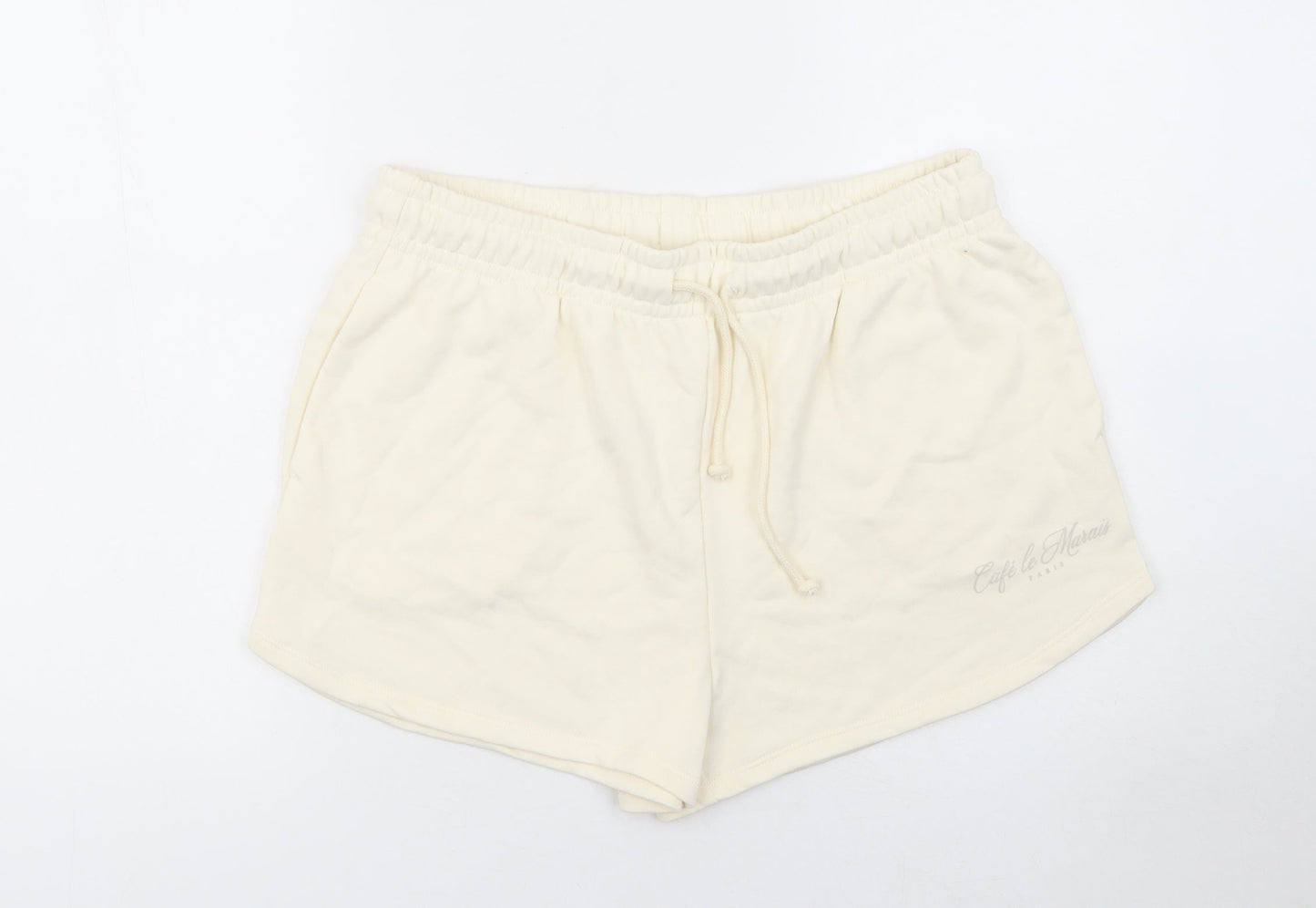 Dunnes Women’s Ivory Sweat Shorts Size L Casual Drawstring Light Cotton Blend