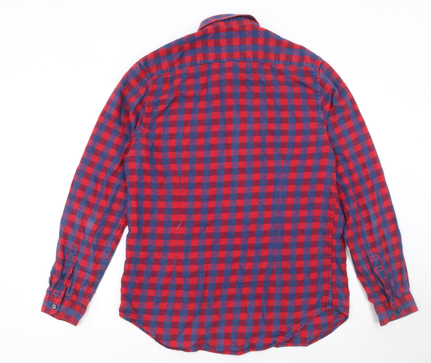 1975 Men’s Red Check Flannel Button-Up Shirt XL