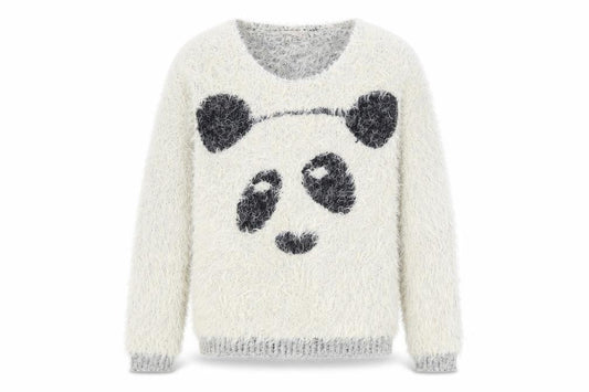 Inspire Collection Women’s Ivory Panda Fuzzy Knit Jumper L/XL Pullover