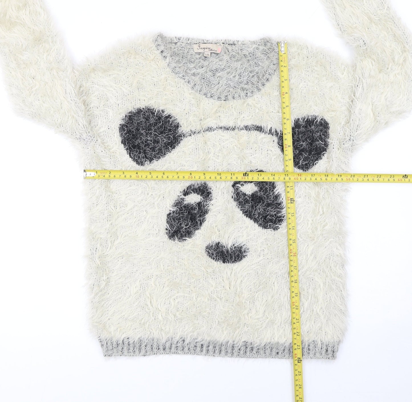 Inspire Collection Women’s Ivory Panda Fuzzy Knit Jumper L/XL Pullover