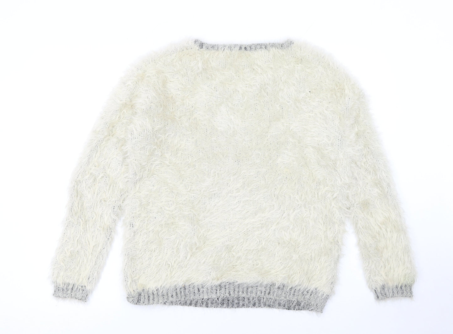 Inspire Collection Women’s Ivory Panda Fuzzy Knit Jumper L/XL Pullover