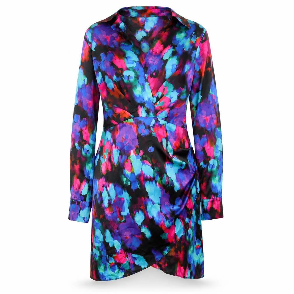 Front view of Gallery women’s multicoloured floral wrap dress, size UK 10