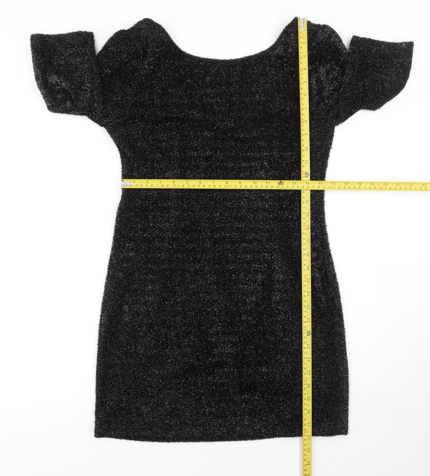 Cameo Rose Women’s Black Glitter Bodycon Dress L Party Short Sleeve