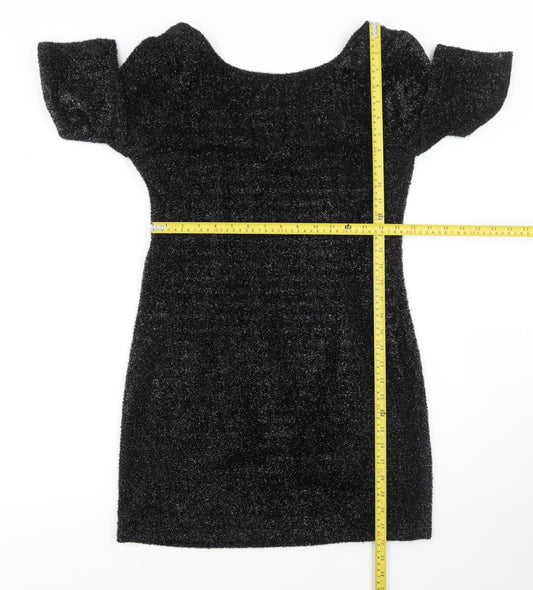 Cameo Rose Women’s Black Glitter Bodycon Dress L Party Short Sleeve