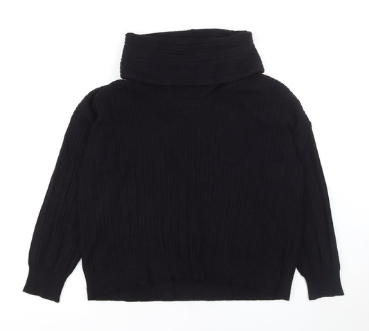 Gallery Womens Black Cowl Neck Ribbed Knit Jumper Size S