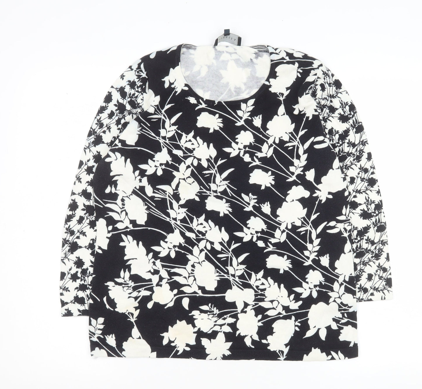 Viyella Women Black Floral Long Sleeve Jersey Blouse Size L