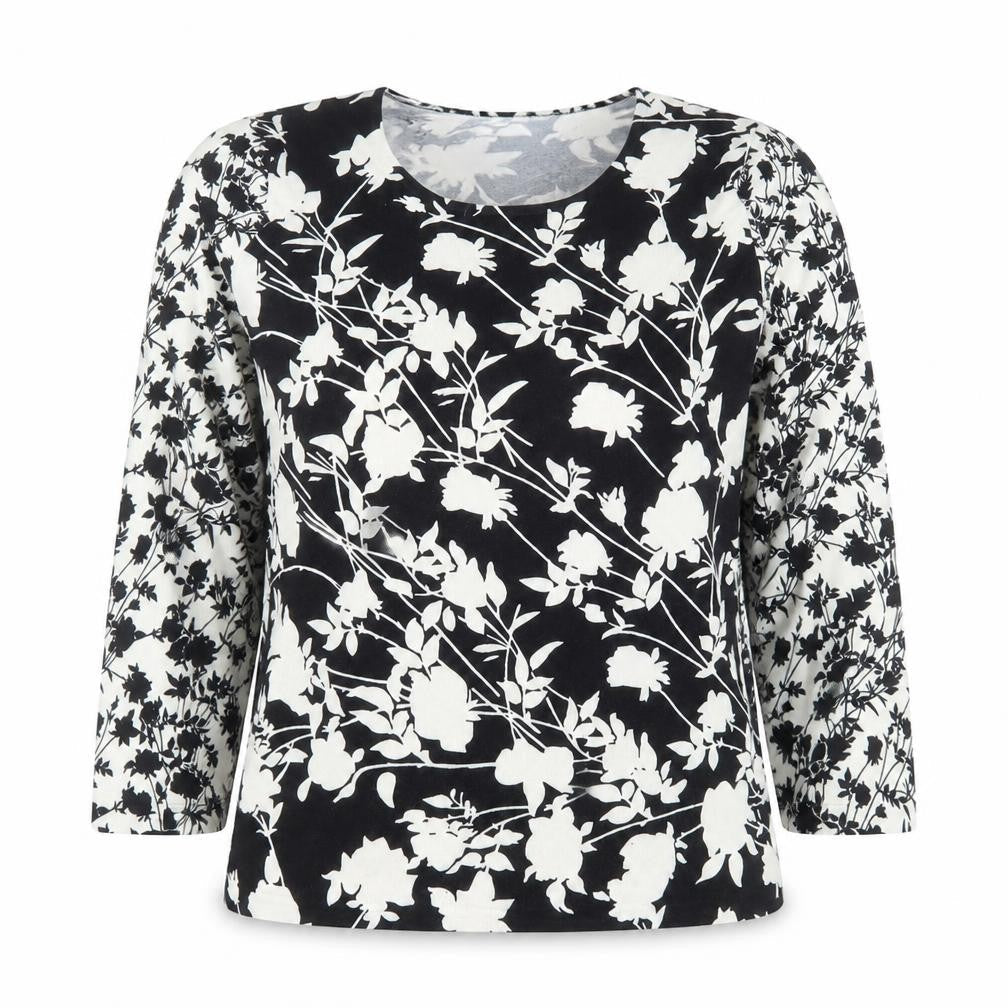 Viyella Women Black Floral Long Sleeve Jersey Blouse Size L