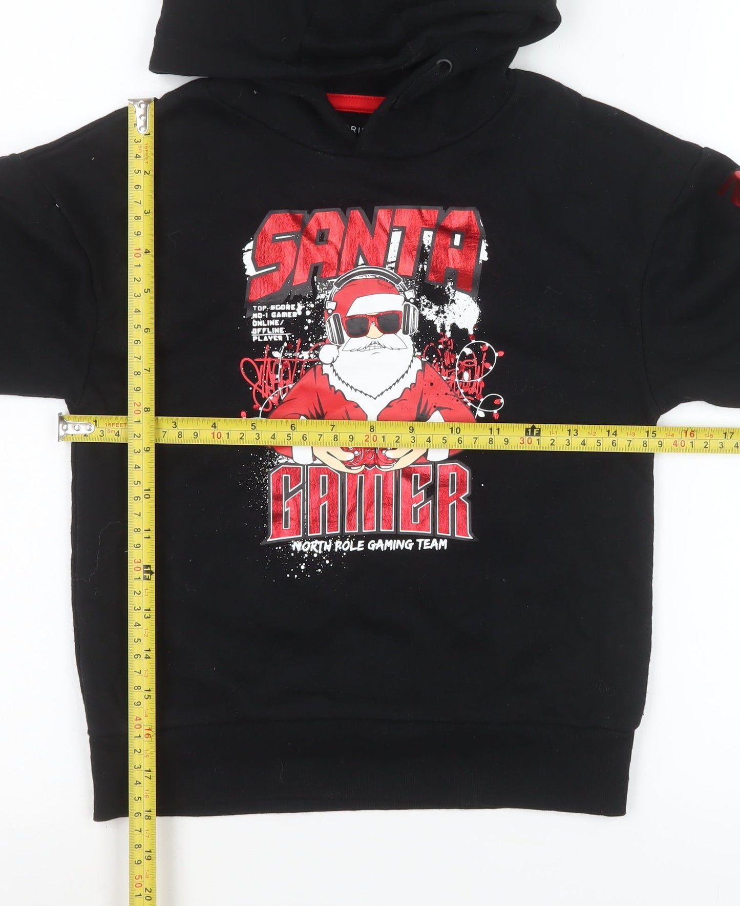 Primark Boys Black Santa Gamer Christmas Hoodie 7-8 Years Pullover Fleece