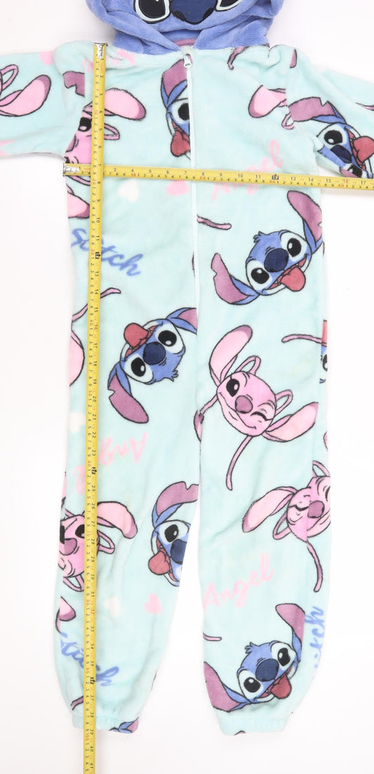 Disney Girls Blue Stitch & Angel Fleece Hooded All-In-One 7-8 Years Nightwear