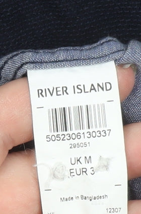 River Island Men's Blue Linen Long Sleeve Button-Up Shirt M