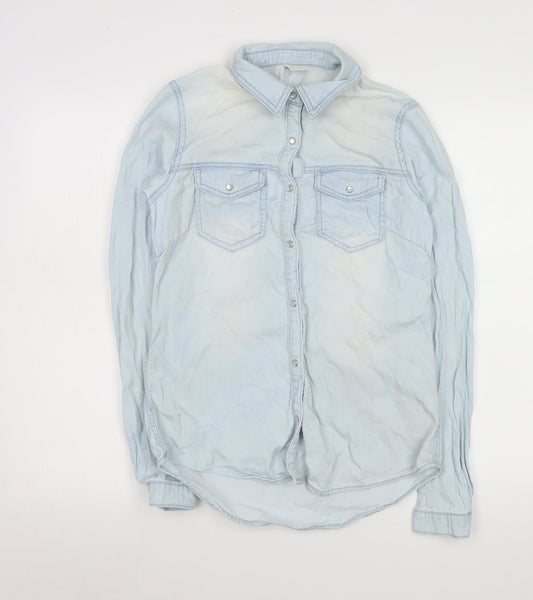 Vila Women’s Blue Denim Button-Up Shirt Size S Long Sleeve