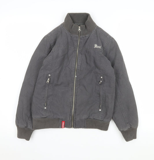 Diesel Girls Grey Bomber Jacket 7-8 Years Cotton Lined Zip Casual Coat