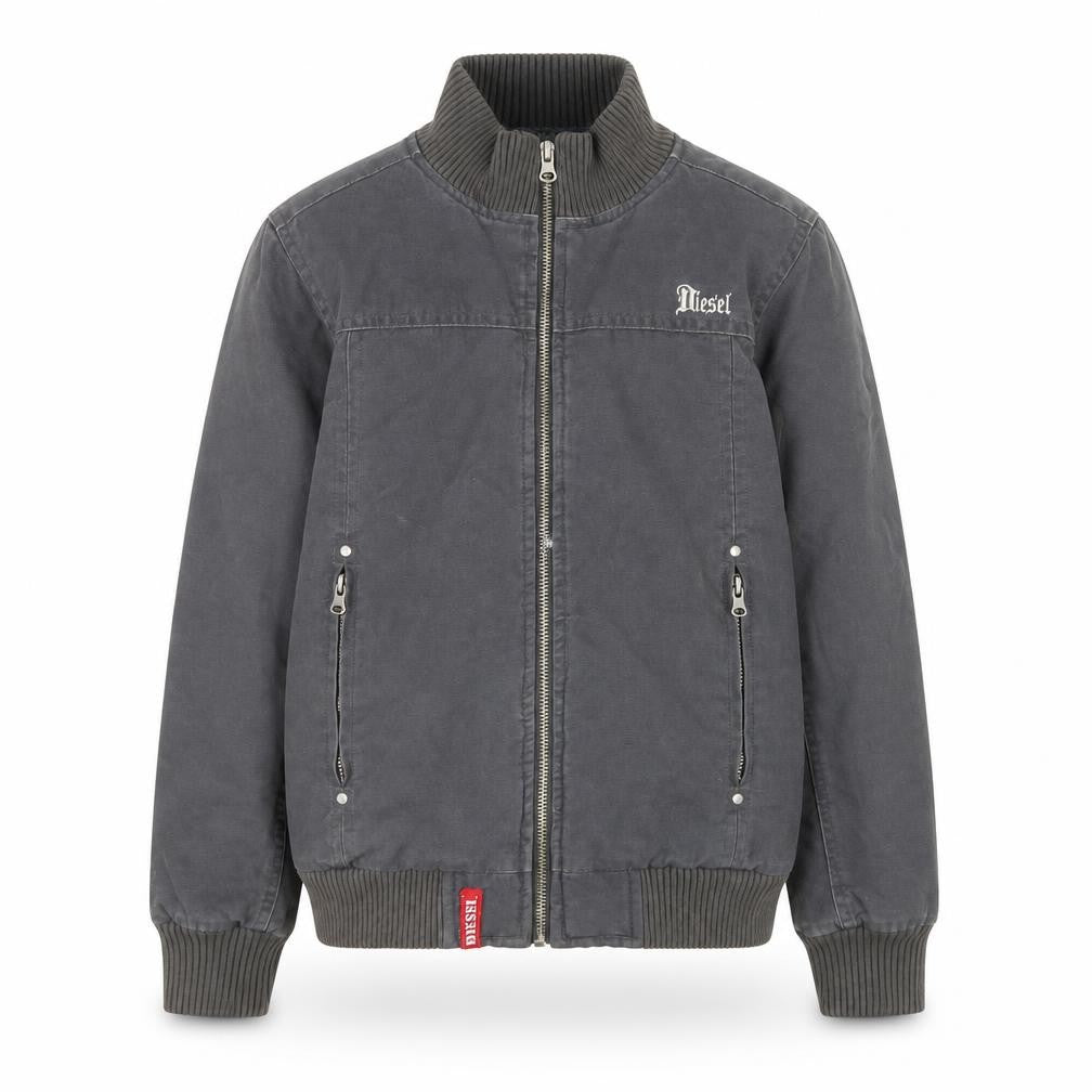 Front view of Diesel girls’ grey bomber jacket 7-8 years cotton lined zip casual coat