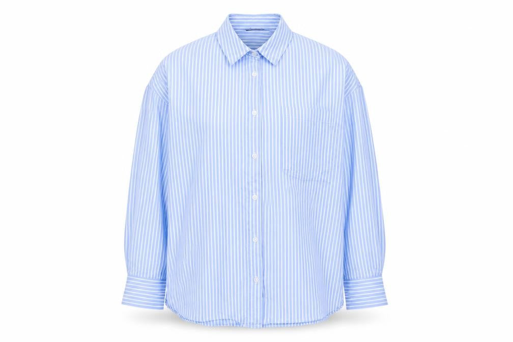 Front view of Dunnes Men's Blue Striped Cotton Long Sleeve Button-Up Shirt L