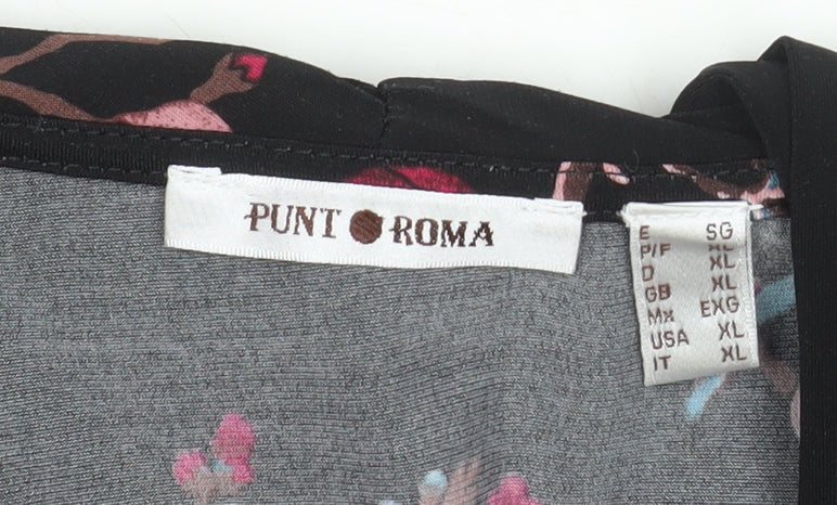 Punt Roma Women's Black Floral Wrap Blouse Long Sleeve XL