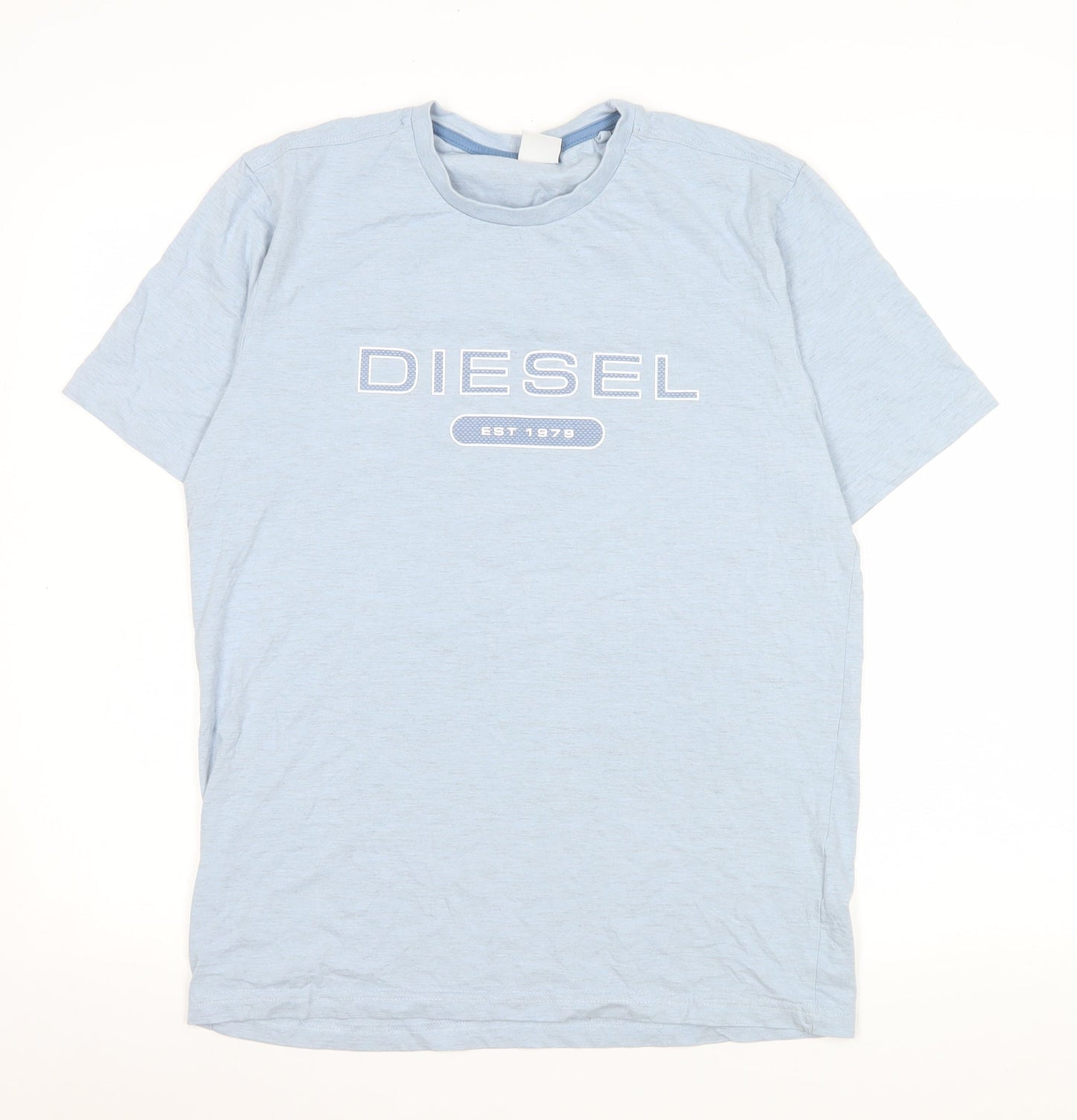 Diesel Men's Blue Cotton Logo T-Shirt Medium Crew Neck