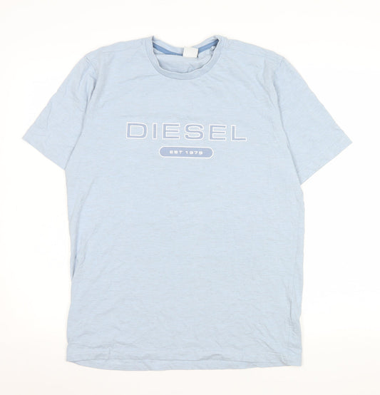 Diesel Men's Blue Cotton Logo T-Shirt Medium Crew Neck