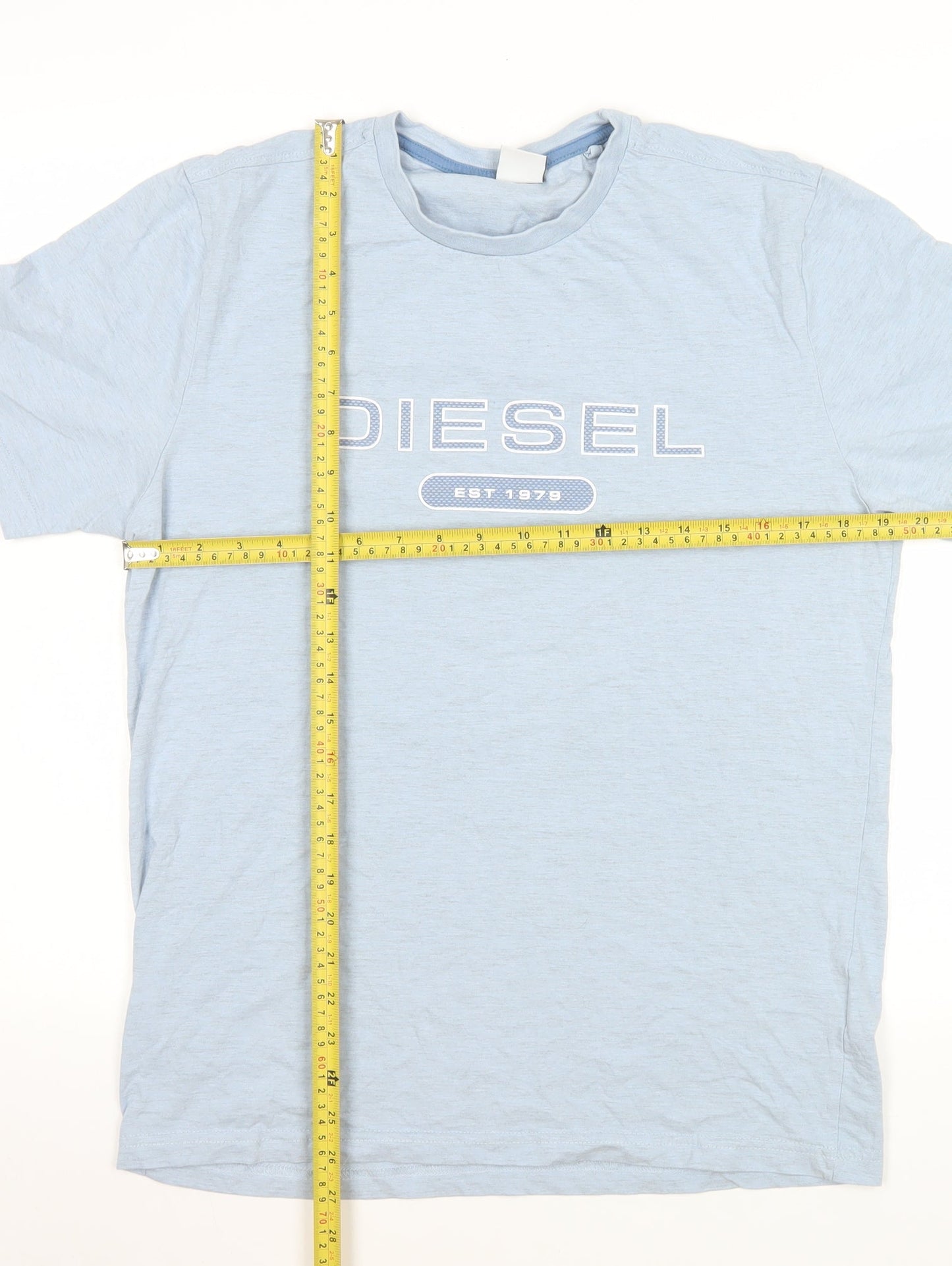 Diesel Men's Blue Cotton Logo T-Shirt Medium Crew Neck